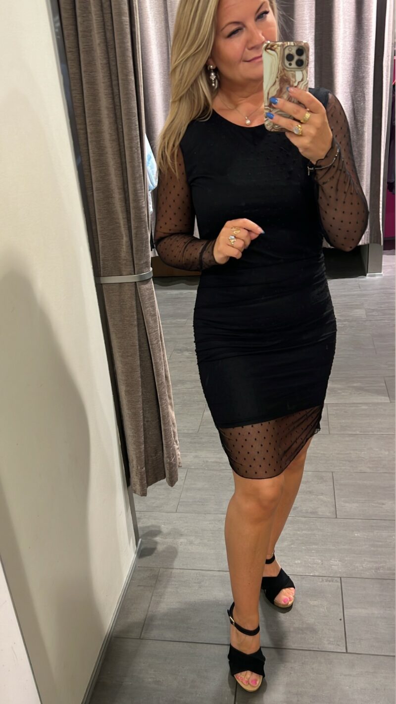 PCNESH DOT LS RUCHING DRESS