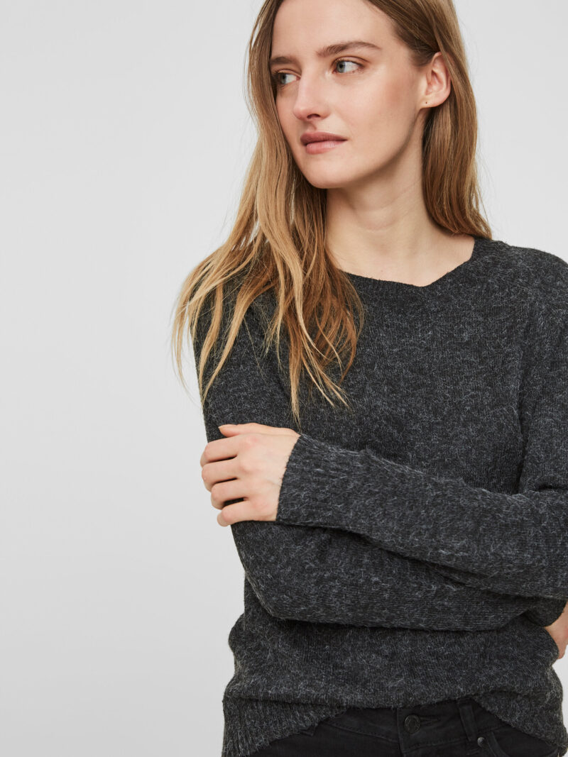 VMDOFFY LS O-NECK BLOUSE GA NOOS - BLACK/MELANGE
