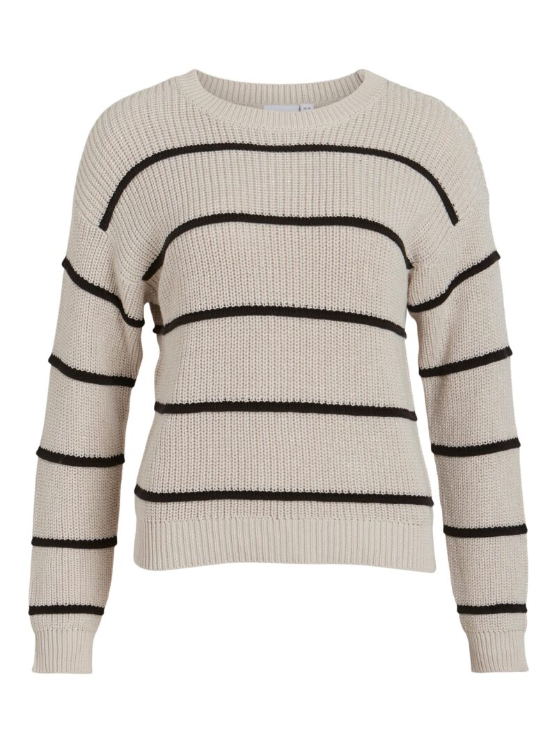 VIDANSIE OPEN O-NECK L/S STRIPE KNIT TOP