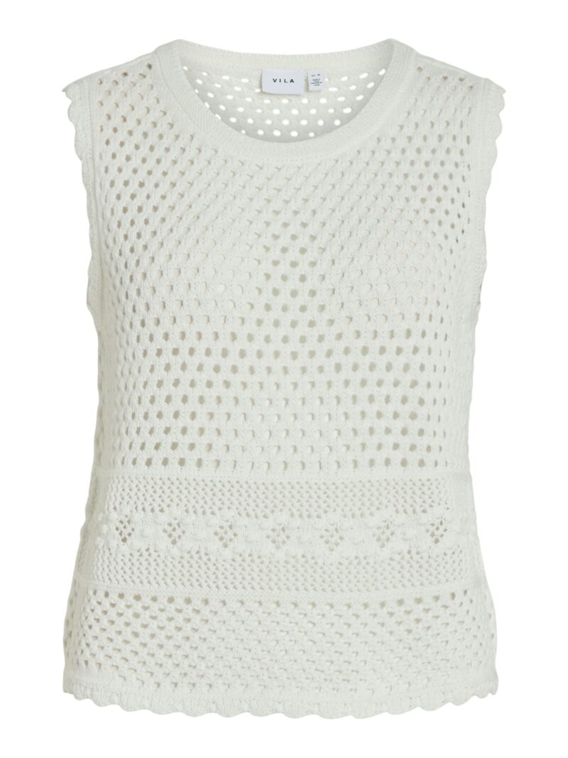 VIDOLISE S/L O-NECK CROCHET KNIT TOP