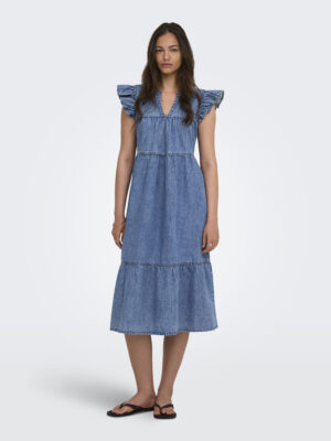 ONLSHANIA S/L FRILL MIDI DNM DRESS AKM. - Billede 4