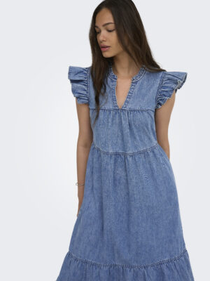 ONLSHANIA S/L FRILL MIDI DNM DRESS AKM. - Billede 3
